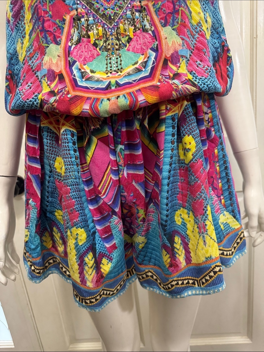 Camilla Pastel Floral Ikat Embroidered Top in Pink, Blue, Purple Size Medium - Picture 5 of 16